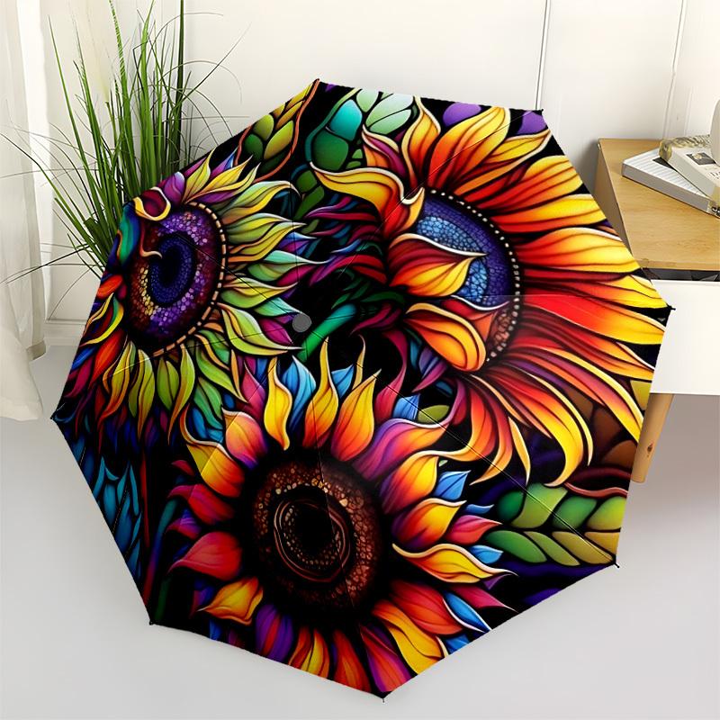 1pc Colorful Sunflower Stained Glass Folding Umbrella | Elegant Design, Fashionable Accessory, Durable Construction, Sturdy Ribs Yy251107022