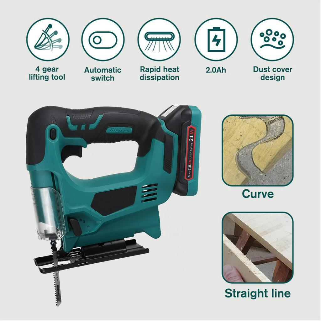900W 21VF Cordless Jig Saw Electric Jigsaw Metal Blade with Batteries Metal Woodworking Portable Power Tool 4 Adjustable Angles
