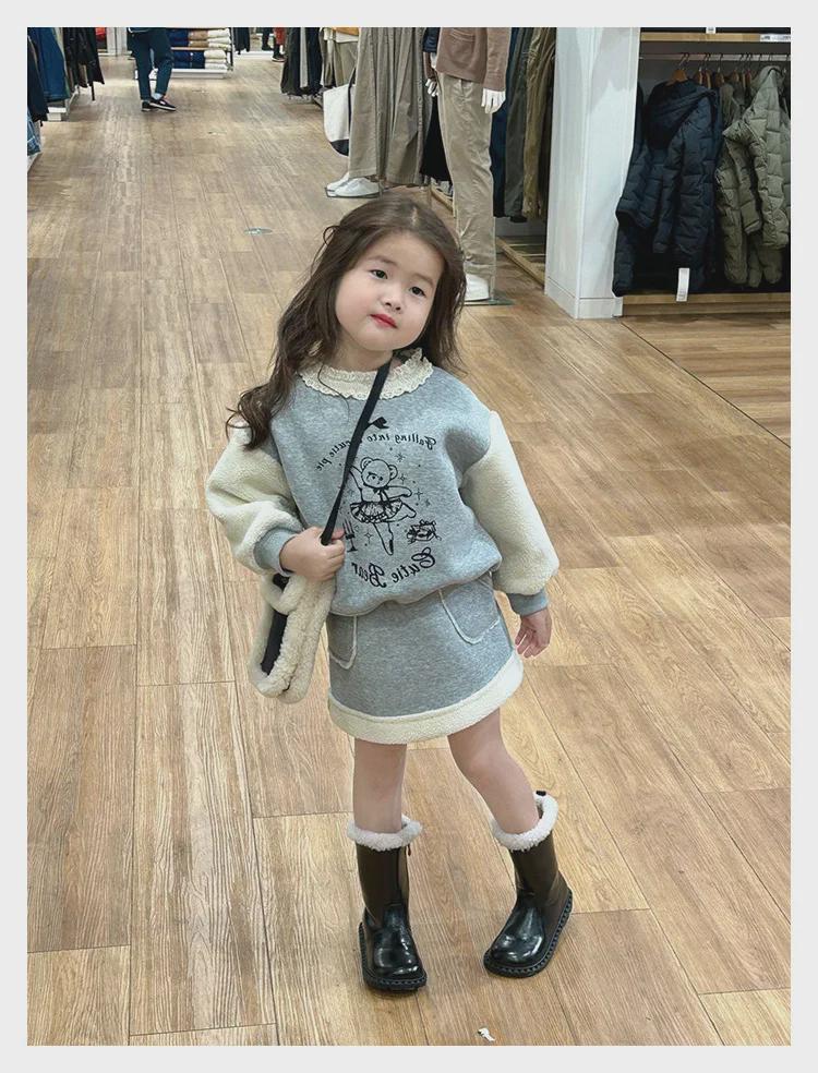 Girls' Autumn/Winter Lace Collar Sweater & Skirt Set - 2-Piece for Kids