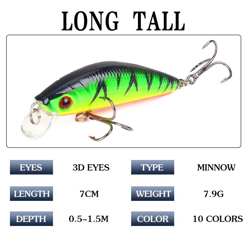 Luya Bait Mino 7cm/8.5g High Carbon Steel Three Anchor Hook Plastic Hard Bait Simulation Fake Bait Bait