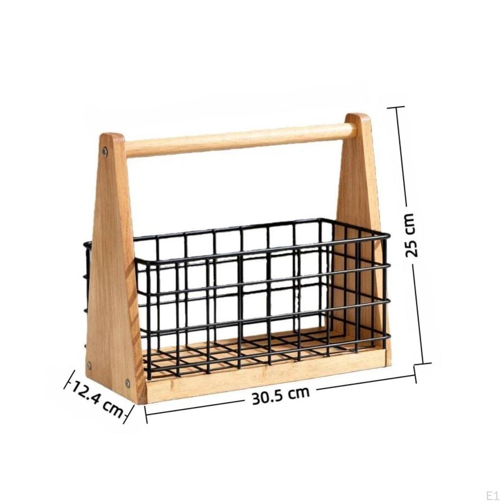 Fruit Basket with Handle Decorative Design Wood SpaceSaving for Living Room, Kitchen,