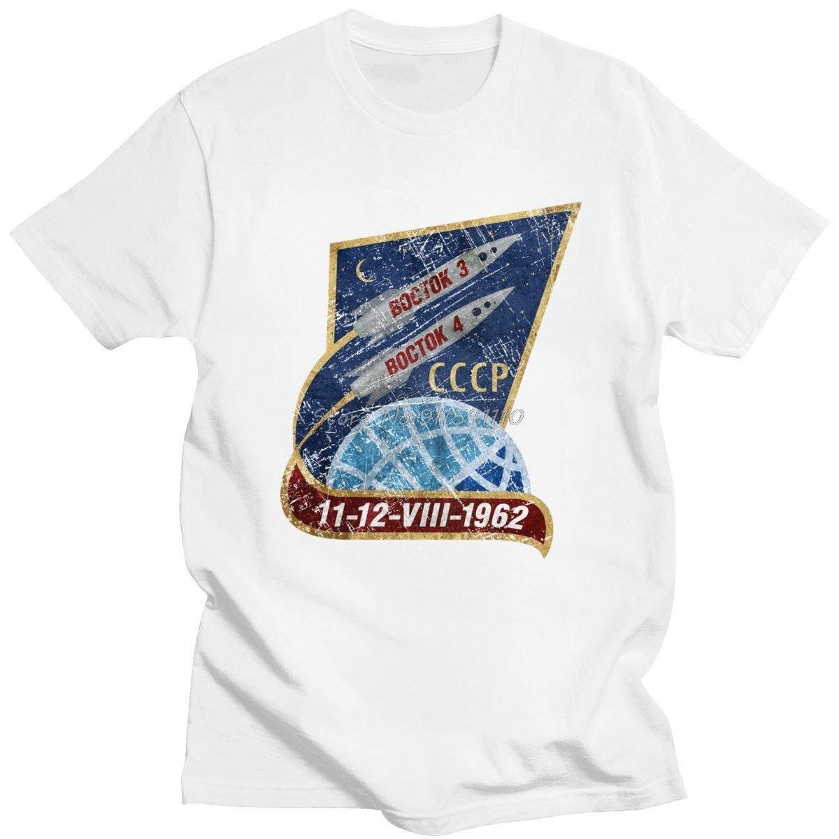 Russian 1962 CCCP Boctok Mens T Shirt 100 Cotton USSR Space Investigation Tees Round Neck Short Sleeved Graphic Tshirt Merch S