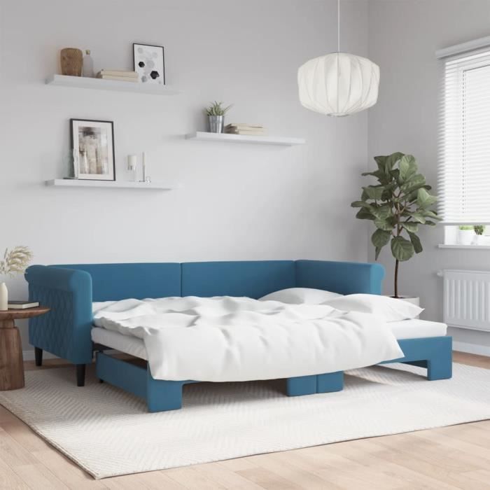 VidaXL Lit de jour avec lit gigogne bleu 90x200 cm velours 3197770