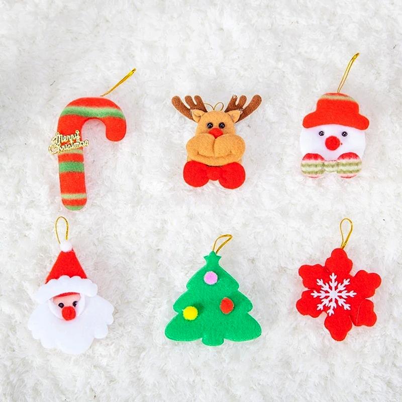 6Pcs/Set Snowman Hanging Reindeer DIY Santa Claus Felt Fabric Snowflake Cute Christmas Ornament Xmas Tree