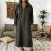 Women's Knit Sweatshirt Dress with Shirt Collar Long Sleeve Button Front Casual Midi Dress for Everyday Wear