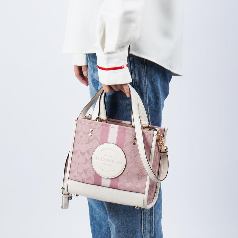 Coach Dempsey 22 Klassische Monogramm-Canvas- und Ledertasche Damen-Tragetaschen Kirschblütenrosa C7965-IMSXX