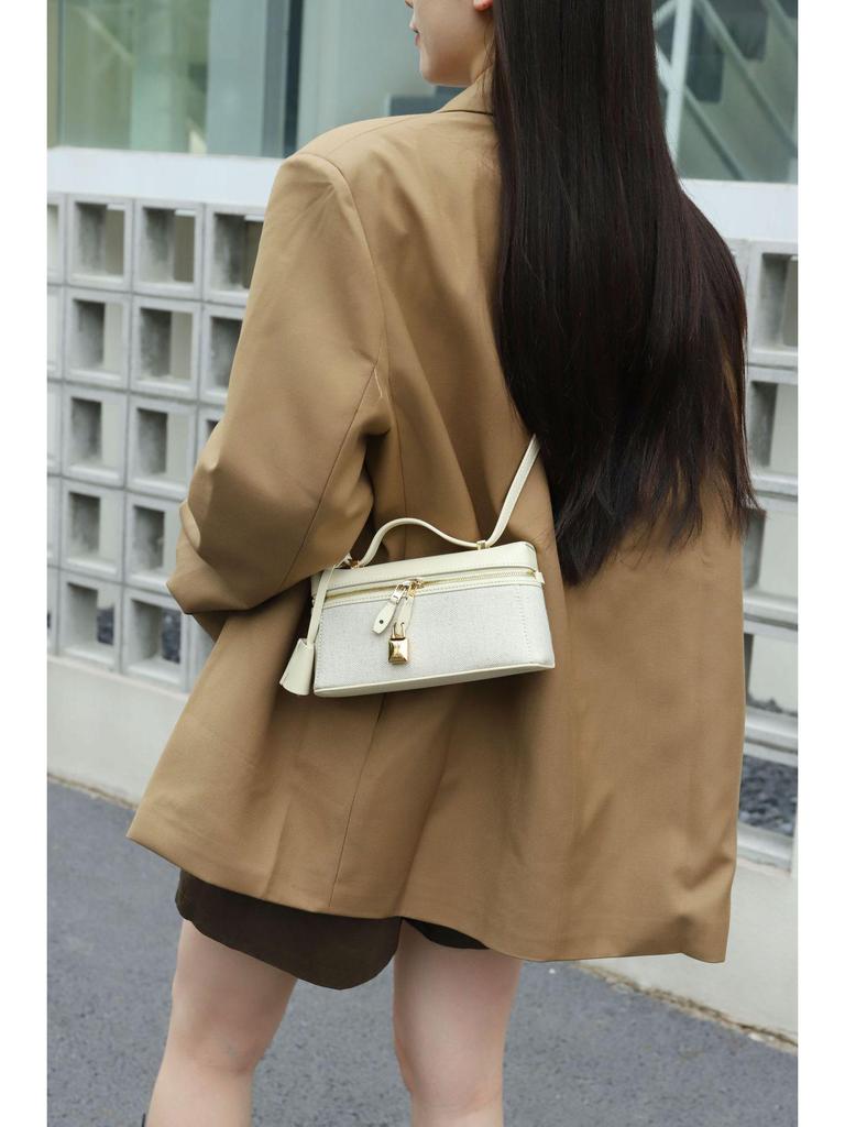2025 Women's Genuine Leather and Canvas Handbag - Fashionable and Simple Lunch Box Bag