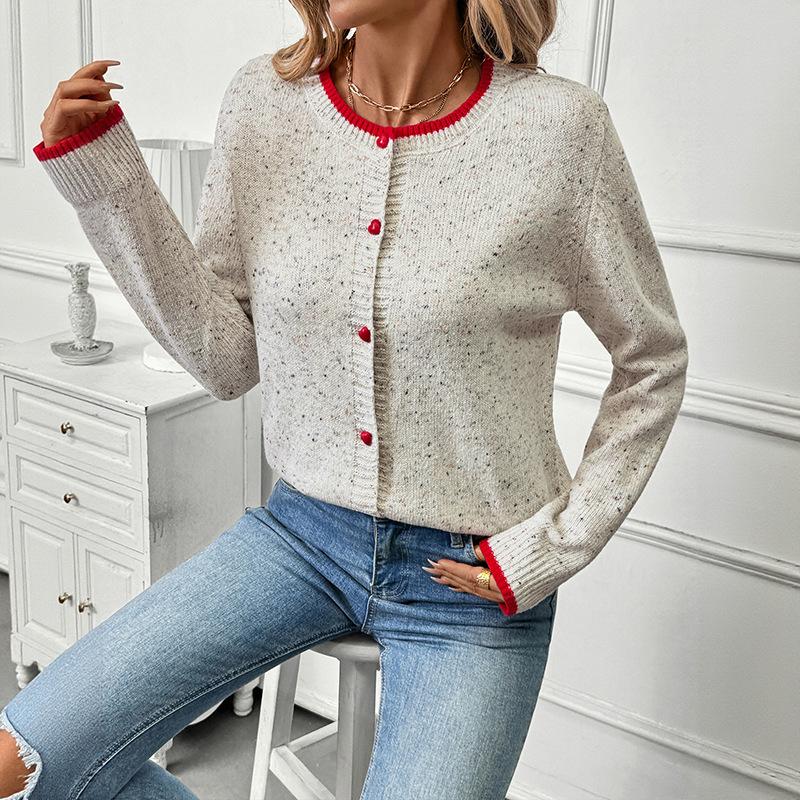 European American Casual Contrast Sweater 2025 Autumn Winter New Women's Knitted Cardigan Jacket