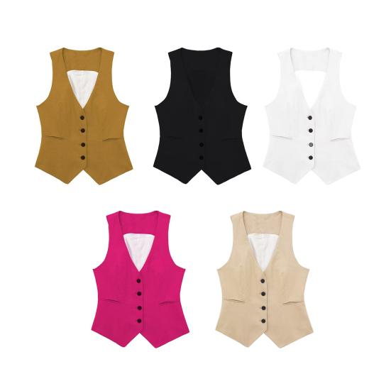 Yousheng Women's Vest Top V Neck Single Breasted Sleeveless Coat Casual Waistcoat with Pockets Ladies Dressy Vest Jacket