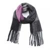 Autumn Winter Imitation Mohair Color Block Plaid Thick Fringe Scarf Shawl