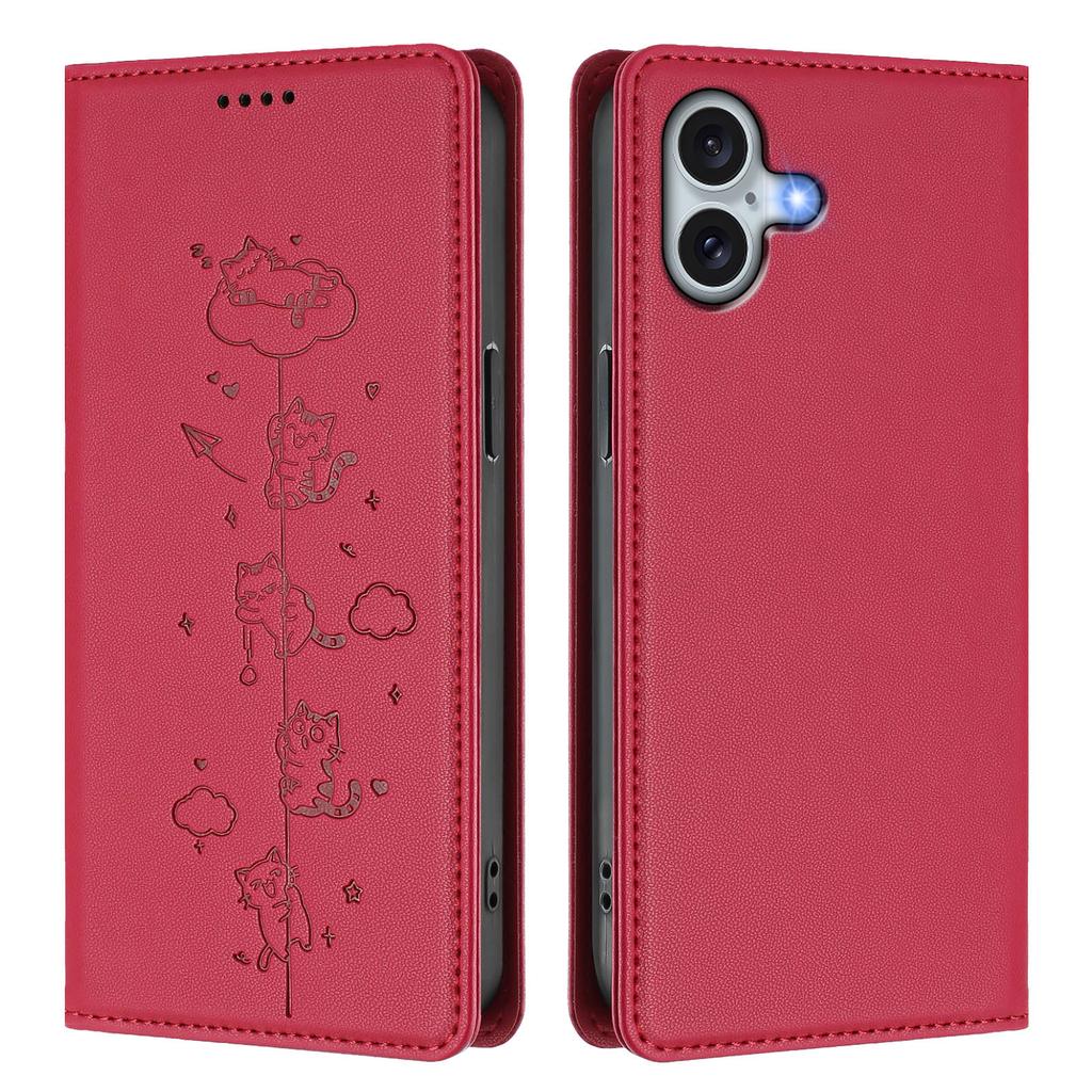 For iPhone 16 Plus Case RFID Blocking Wallet Stand Imprinted Cat Pattern Leather Phone Cover