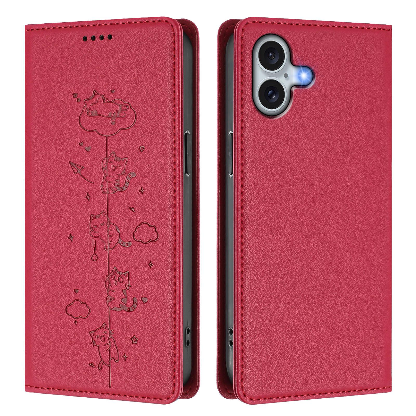 For iPhone 16 Plus Case RFID Blocking Wallet Stand Imprinted Cat Pattern Leather Phone Cover