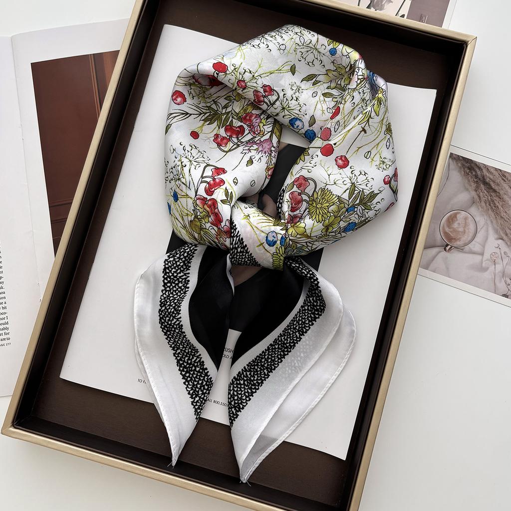 70cm  Scarf Women's Spring and Summer Thin Satin Square Scarf High-end Temperament Small Scarfs Shawl