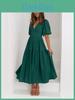 Summer Elegant Deep V Bubble Sleeve Maxi Dress With Pleated Fabric For Women