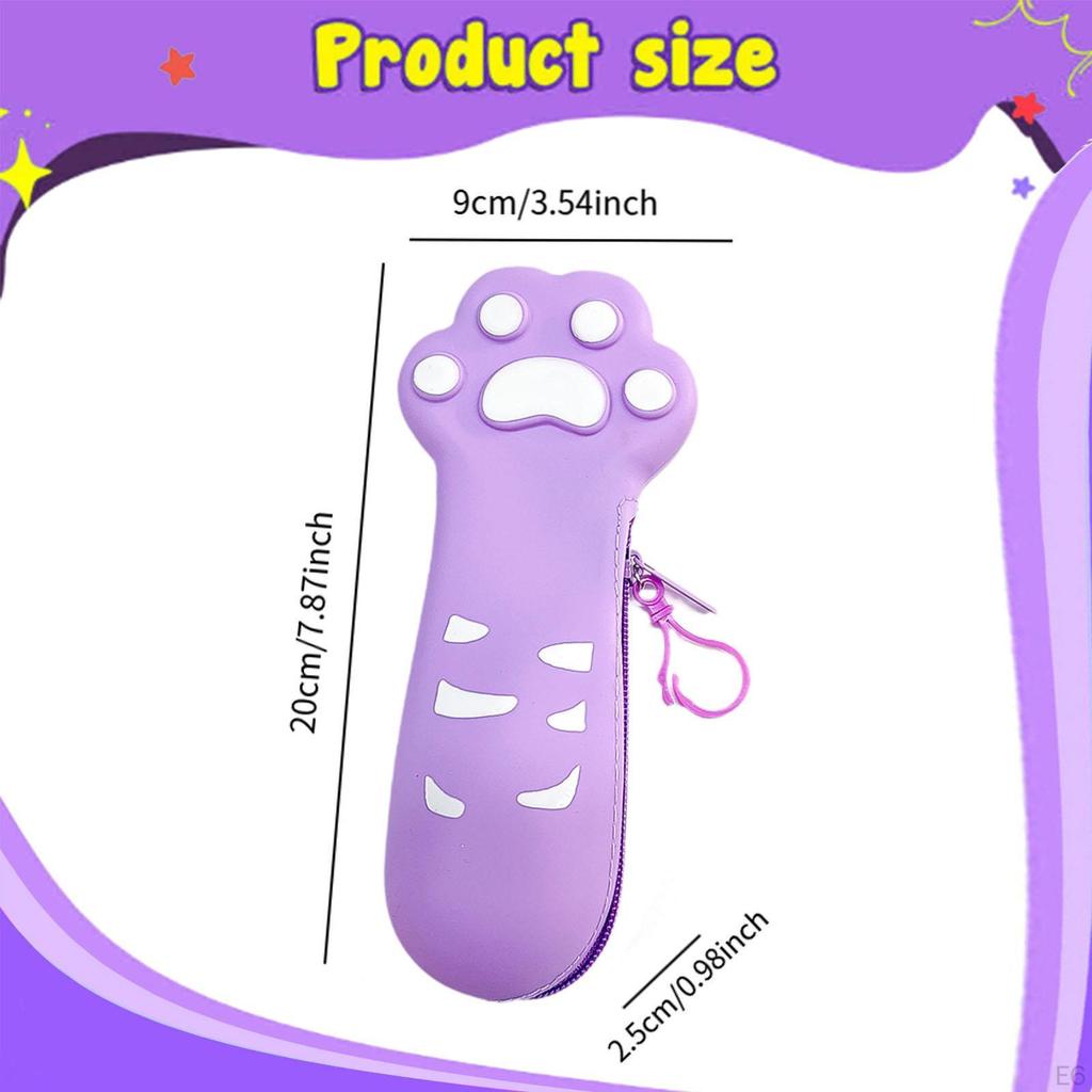 Silicone Pencil Case Cat Claw Design Multipurpose Waterproof Large Capacity Small Zipper Closure