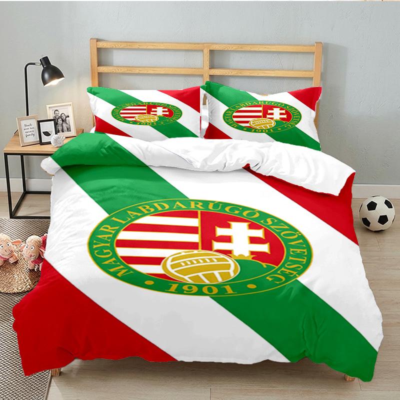 Hungarian Football Emblem 3PCS Bedding set,Ideal for 1pc Duvet Cover And 2pcs Pillowcases Perfect for Fan gift,Ideal for Bedroom, Dormitory