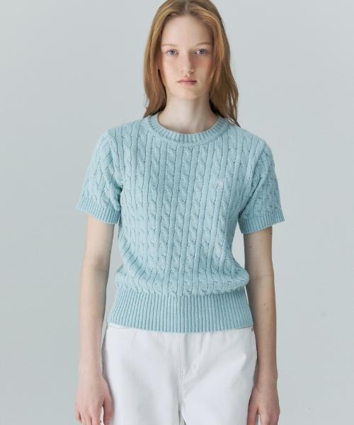 Depound Half Sleeve Cable Knit [Sky Blue] Skyblue/Free