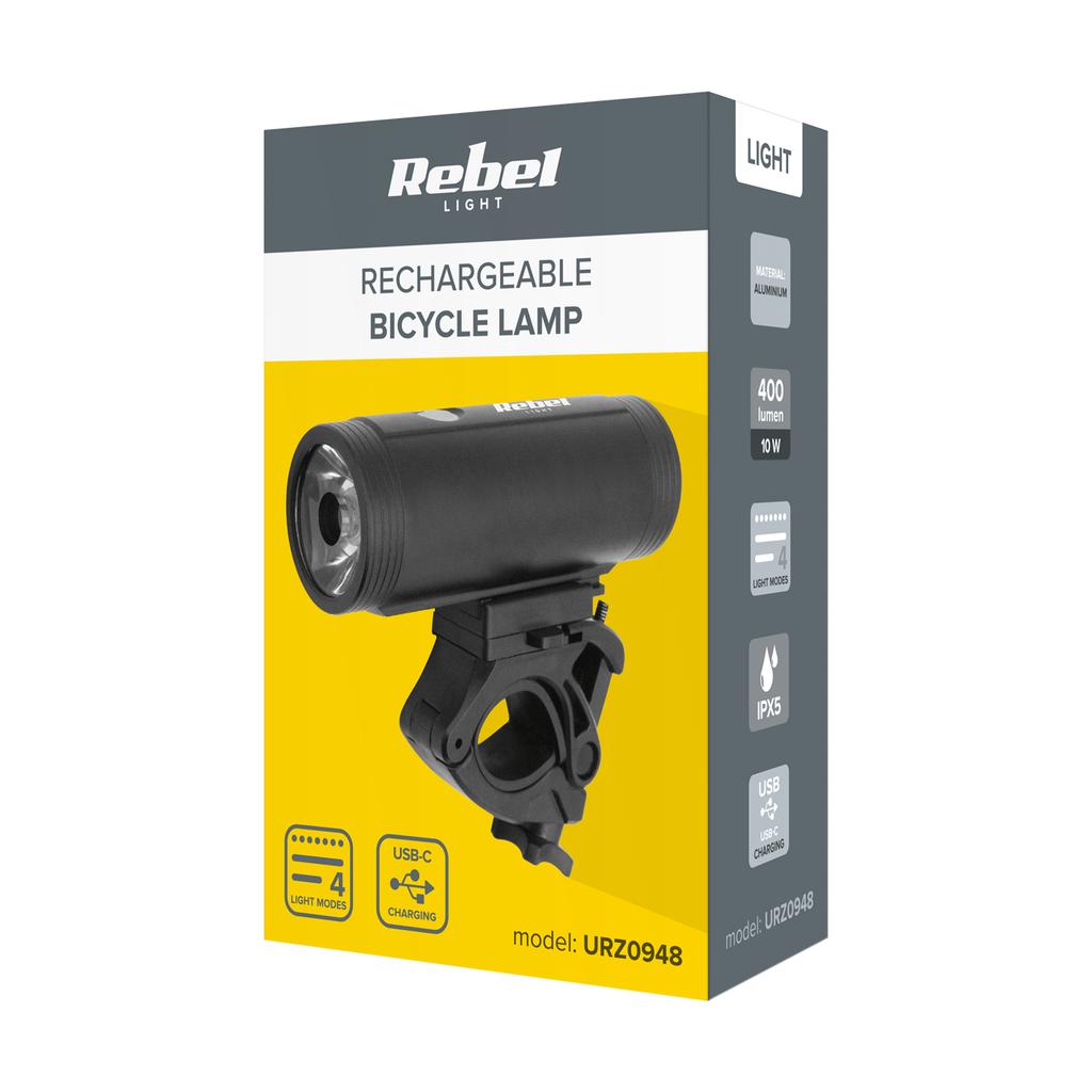 Rechargeable Led Bike Light 10W Ipx5 400Lm Rebel