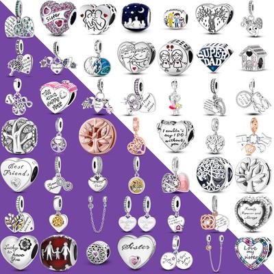 Nieuwe 925 Sterling Zilveren Bedelhangers Familie Vriendschap Hart Geschikt voor Originele Armband DIY Voor Hanger Ketting Maken