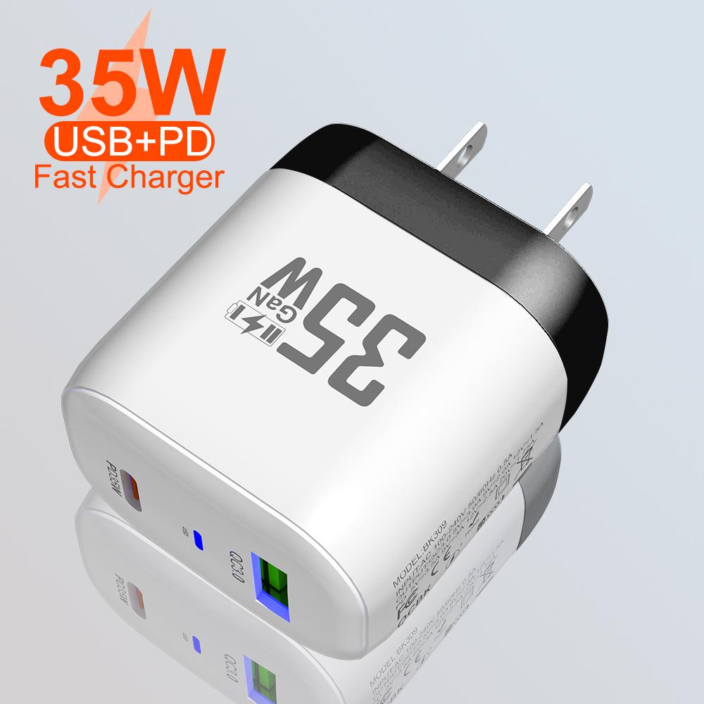 35W GaN Fast Charger with QC 3.0 & PD, Compatible with European & American Standards (9V/12V)