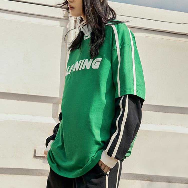 Li Ning Sports Lifestyle Series Letter Round Neck Pullover Short Sleeve T-Shirt Unisex T-Shirt Cool-Green AHST565-4