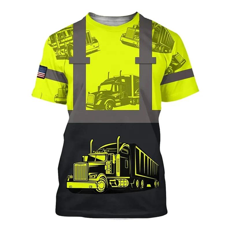 3D Print Funny Truck Driver Uniform T-shirt For Men O Neck Short Sleeve T Shirts Workwear Casual Personality Fake Stripe Tee Top