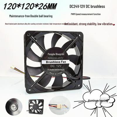 Brand New High RPM 120mm Aluminum 24V/12V Dual Ball Bearing PWM Chassis Cooling Fan