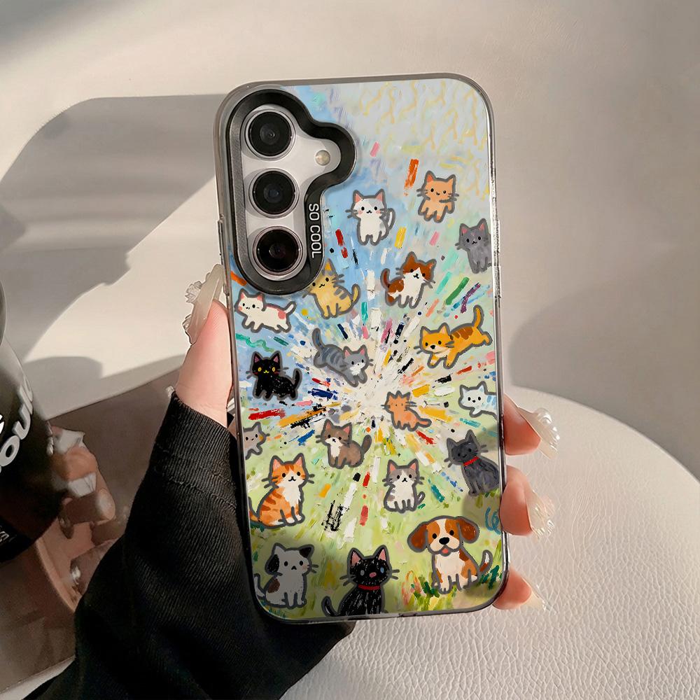 Graffiti Cartoon Cat Phone Case For Samsung S26 Ultra S25 S24 A17 A07 A56 5G A55 A36 A54 A33 A16 A06 A25 A34 A15 Plating Cover