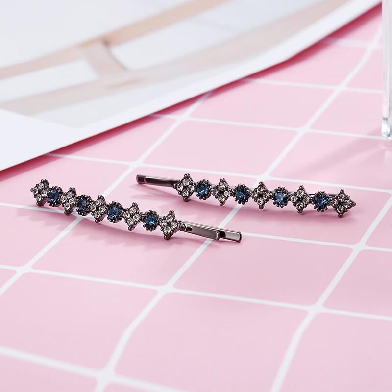 CHIMERA 2 Rhinestone Hair Clips, Bangs Clip, Barrette, Top Clip, Grey-blue