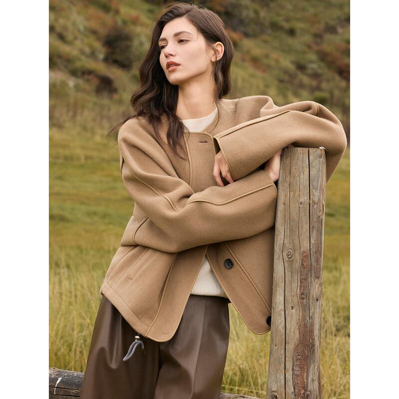 ELLE Women's Cashmere Blend Double-Sided Short Coat