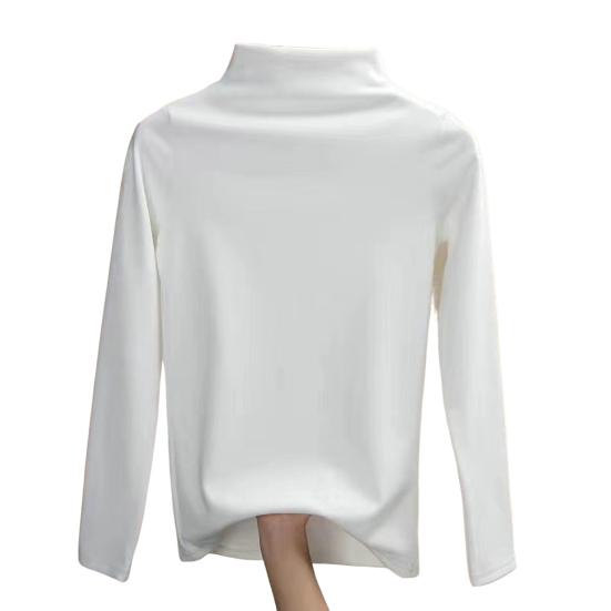 

Half High Collar Long Sleeves Slim Fit Bottoming Blouse Autumn Winter Thickened Fleece Lined Pure Color Thermal Top Daily Clothing 2XL білий