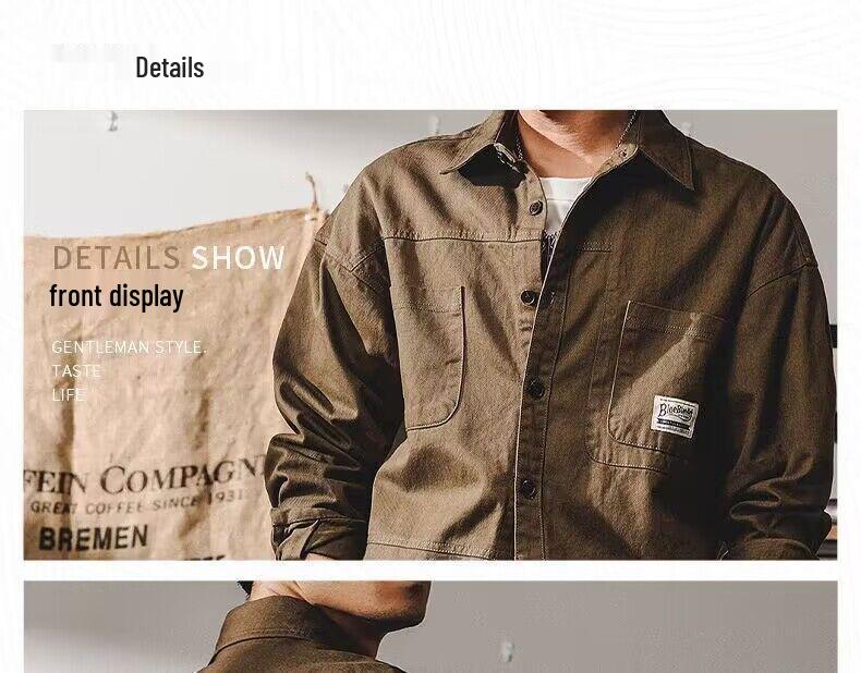 Men's Long Sleeve Pique Work Shirt - Trendy Japanese Hong Kong Style Casual Jacket for Spring and Autumn