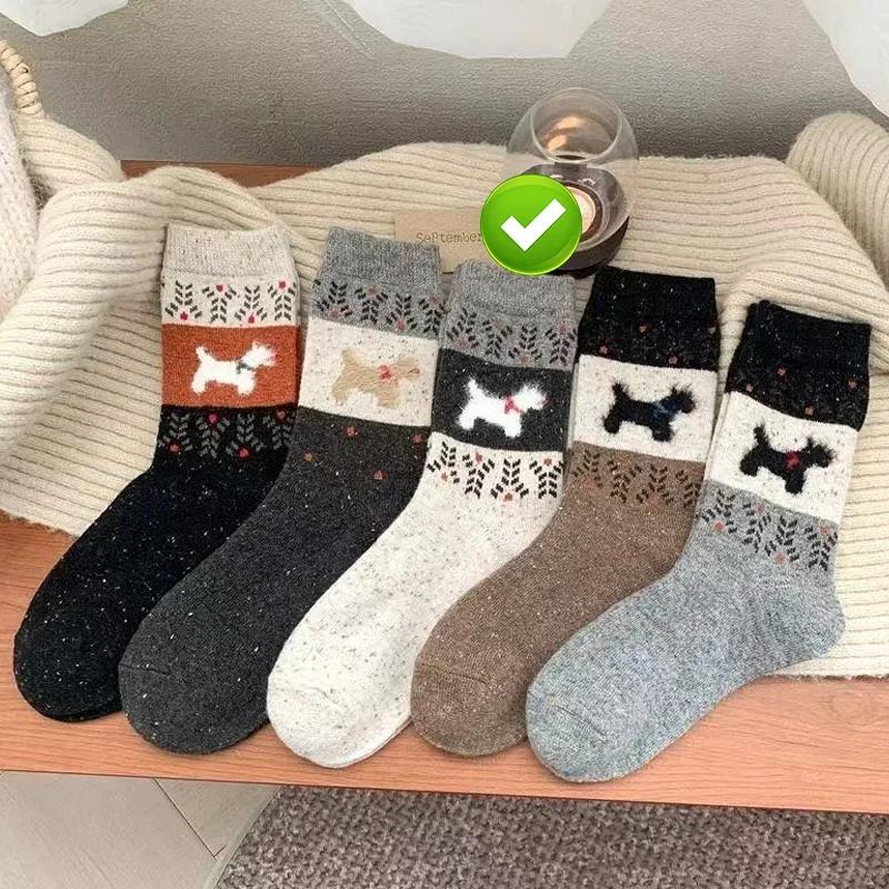 

1/5pairs Plush Warm Puppy Socks Women Winter Color Block Mid Calf Soft Fluffy Fabric American Retro Cartoon Design Cozy Cotton One Size