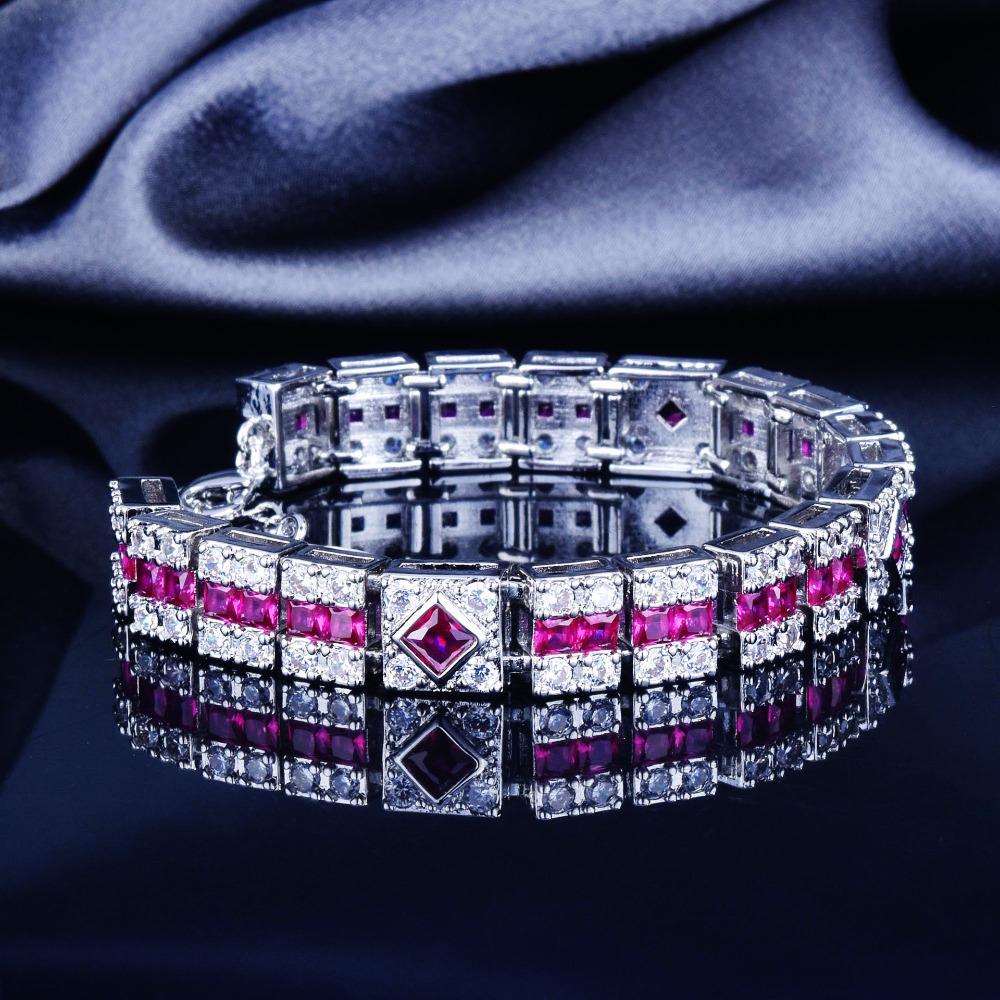 Fashion Red Ruby Bracelet for Women Simulated Gemstone Jewelry Rose Diamond Bangle