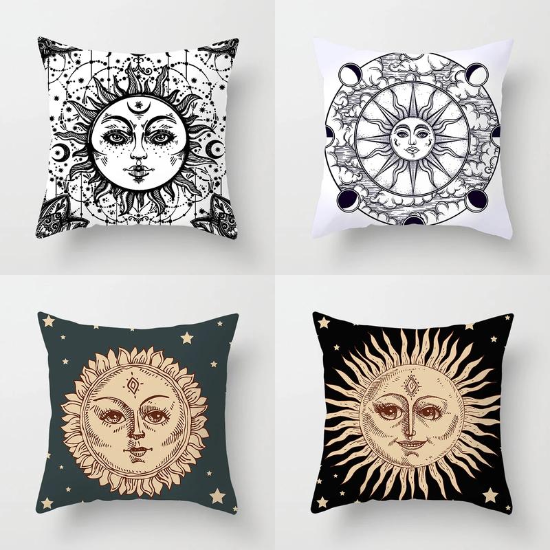 Home Decor Sun & Moon Themed Cosmic Throw Pillow Covers Pattern Cushion Cover Suitable For Sofa Bedroom Car Pillow Cover