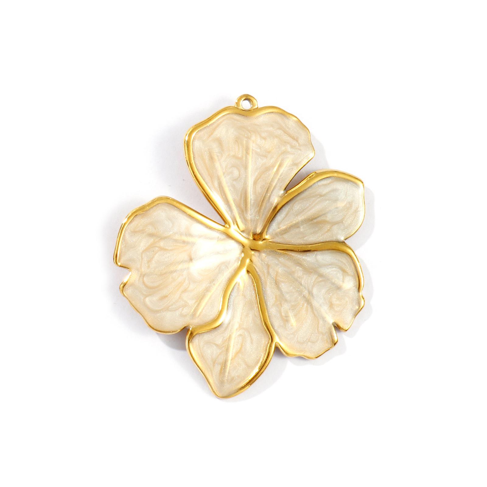 

1 Piece Waterproof 304 Stainless Steel Pendants 18K Gold Plated Enamel Flower Charms For DIY Necklace Jewelry Making 5.6cmx4.6cm бежевый