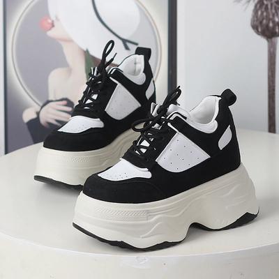 Mode 12CM Microfiber Synthetisch Leer Gevulkaniseerde Chunky Sneakers Platform Wedge Herfst Lente Enkellaarsjes Vrouwen Gevulkaniseerd