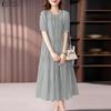 ZANZEA Women Casual Round Neck Solid Color Short Sleeve Long Dress