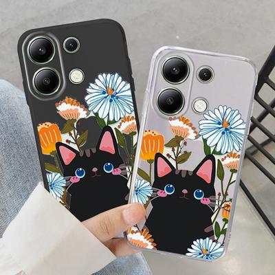 Weiche Silikonhülle mit Blumen-Katzenmuster für Samsung A55 M35 S24 Xiaomi Redmi Note 13 Pro iPhone Huawei Honor Realme Kameraschutz Stoßfeste Hülle