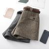 Petite Women's Grey Wool Blend High-Waisted Bootcut Wide-Leg A-Line Shorts - Autumn/Winter 2025 Collection