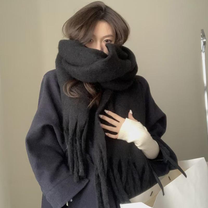 White mohair solid color scarf girls Korean autumn and winter new soft waxy warm extended scarf shawl