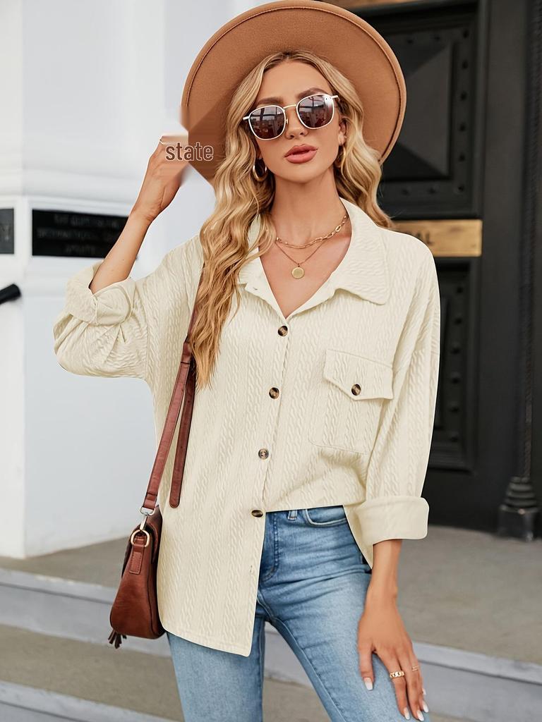 Europäische und amerikanische Damen Freizeitjacke mit Taschen und Knöpfen in Uni-Farbe für Herbst und Winter