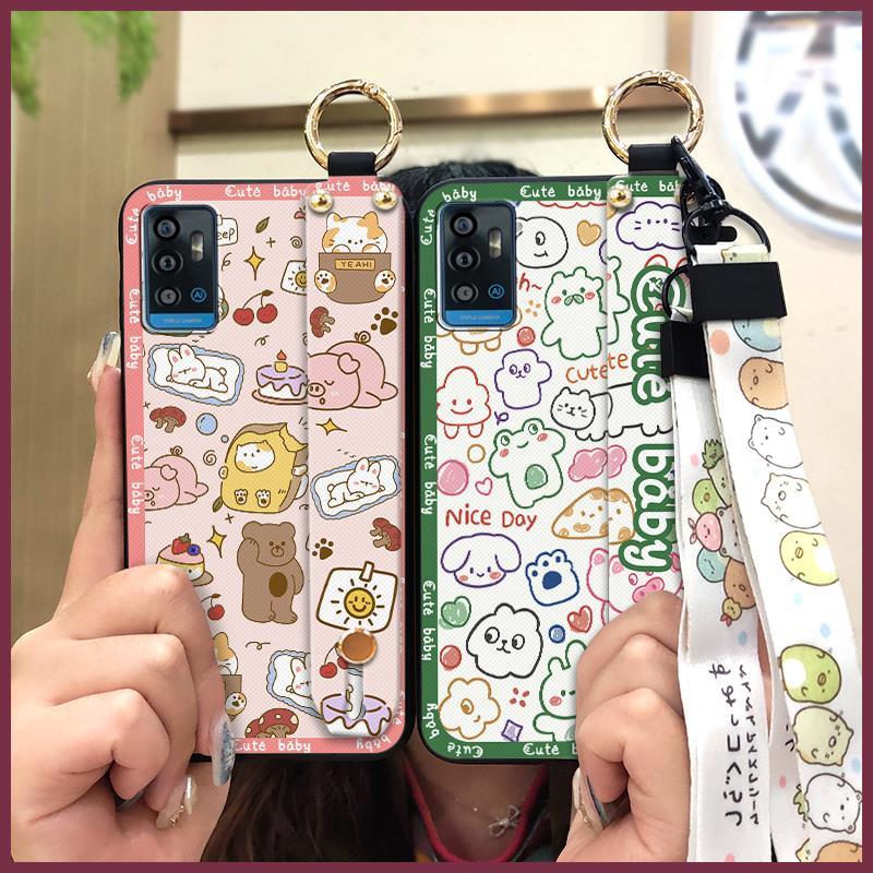 Durable Fashion Design Phone Case For ZTE Blade A71 Cartoon Ring Anti-dust Phone Holder Anti-knock Lanyard Kickstand