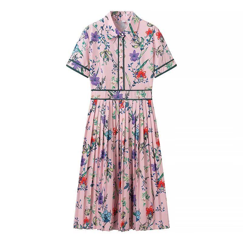 

Kaslead New Arrival Women s Clothing Fashion Style Fashion Casual Minimalist Pleated Print Short Sleeve Dress Foundation Color L