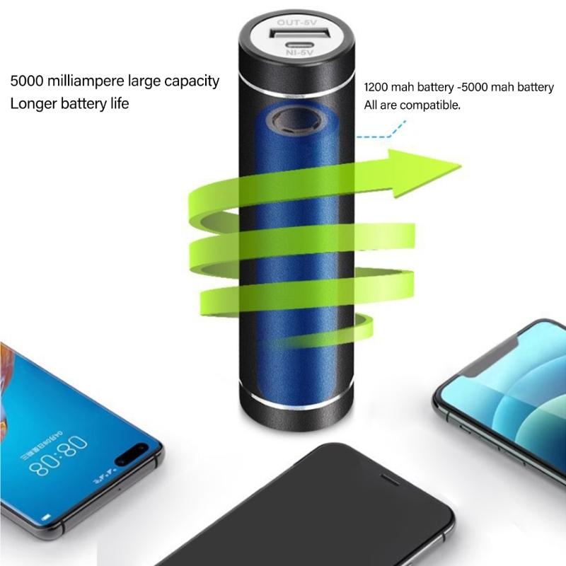 Rechargeable Battery Bank Cylindrical Housing Spring Loaded Terminals Not Tool Assembly 5000mAh Capacity Compatible 18650 21700