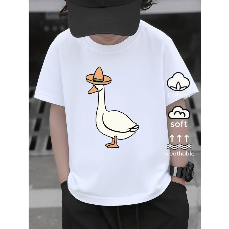 European Sizes Boys' Cotton T-shirt Duck Wearing Sombrero Green Background, Ideal for Outdoor Activities, Soft Knitted Top, Comfortable And Breathable