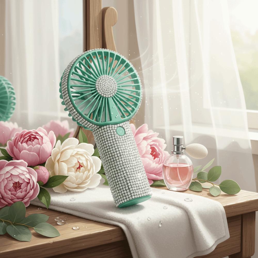 Small Size Mini Portable Fan Sparkling Imitation USB Rechargeable Mini Fan Personal Use