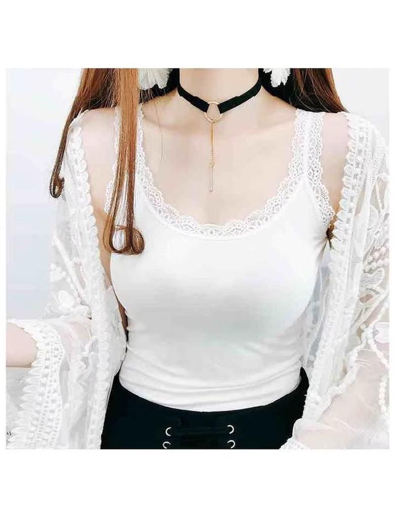 Uroi Lace Camisole Sleeveless Tank Plus Sizes Women's 3-Piece Set, Top, U-Neck,