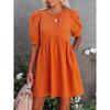 Fashion Summer New Fresh Sweet White round Neck Back Single-Breasted Puff Short Sleeve Dress Female Dress