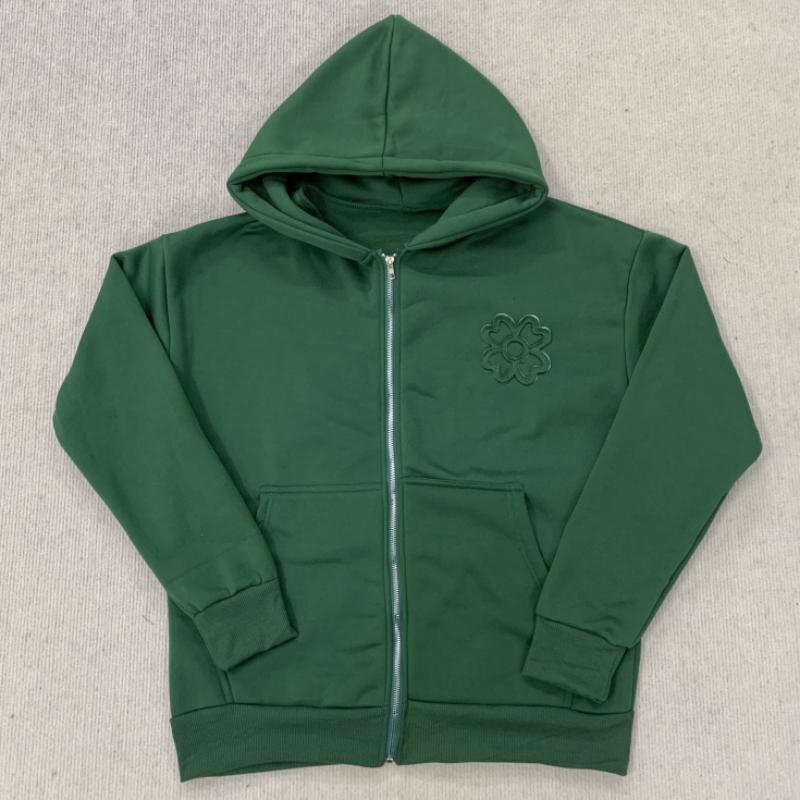 Ретро-стиль Y2K, однотонная повседневная свободная толстовка с капюшоном и застежкой-молнией. XL зелёный